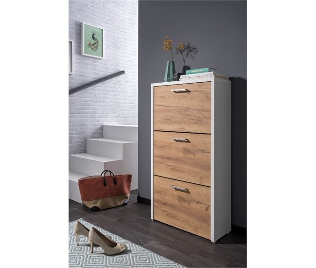 Zapatero con 3 trampones FULDA Blanco/ Madera