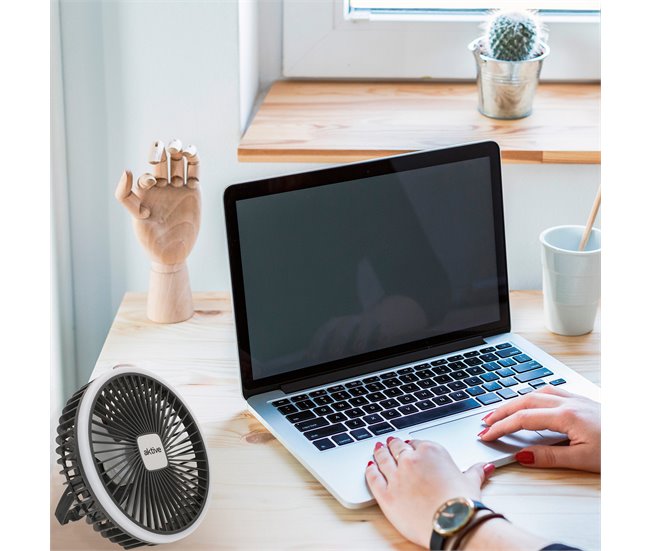 Aktive Ventilador portátil silencioso 3 en 1 c/luz y carga USB Negro
