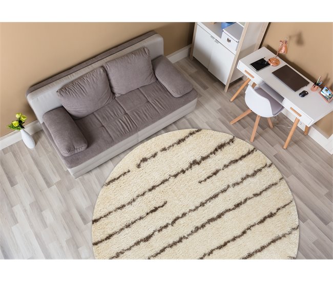 Alfombra FLUFFY 2371 circulo shaggy rayas 160x160 Crema