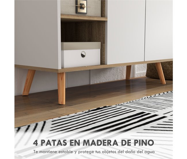 Aparador de Salón Melamina de Madera, Madera de Pino HOMCOM Blanco