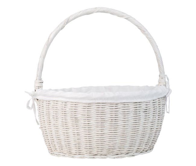 Cesta redonda de medula con forro Blanco