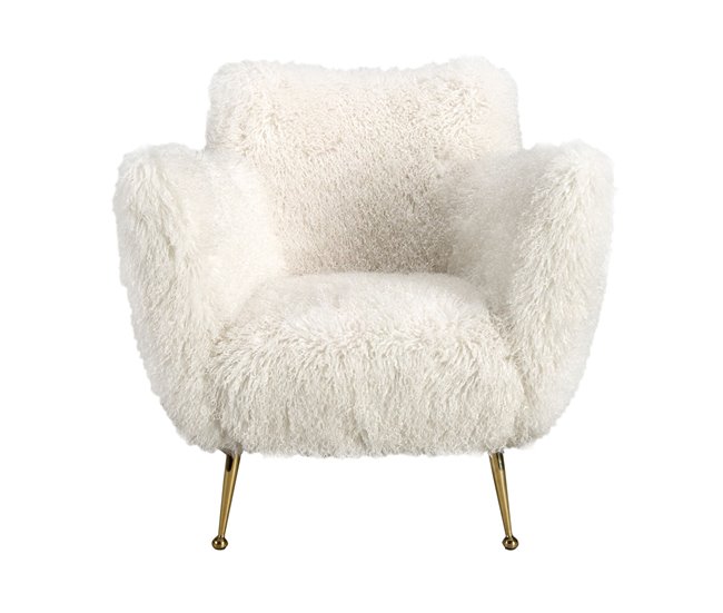 ANGEL CERDA Sillón tela pelo largo blanco Dorado