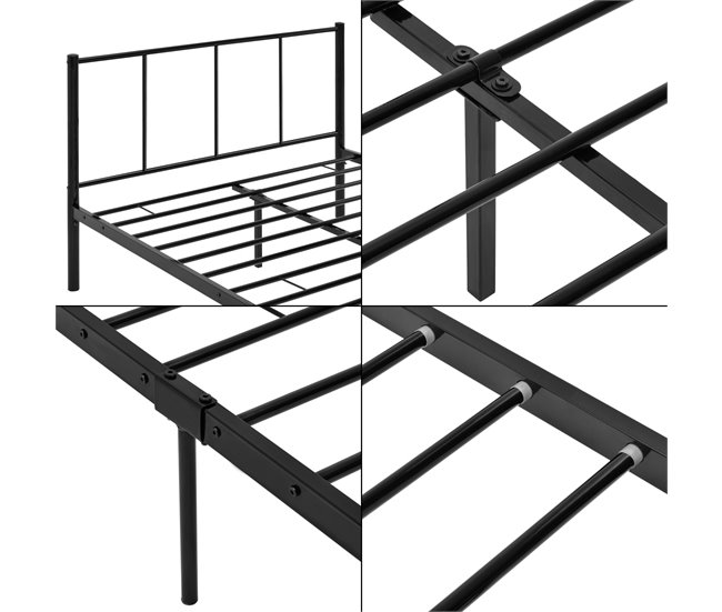 Cama individual Laos con somier - metal 122x209 Negro