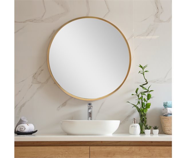 Espejo de pared para el baño Modugno redondo [en.casa] 60x2 Dorado
