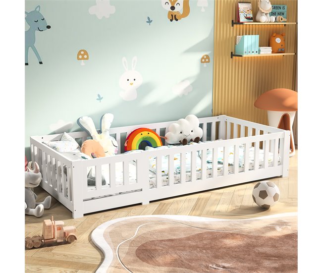 Cama infantil con protección contra caídas y puerta Blanco