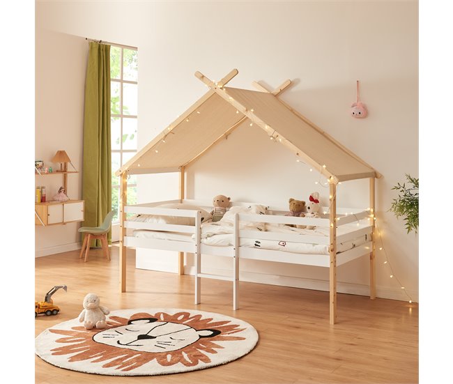 Cama infantil Surnadal con colchón pino Blanco/ Madera