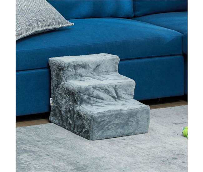 Escalera para Mascotas Melamina de Madera, Terciopelo PawHut Gris