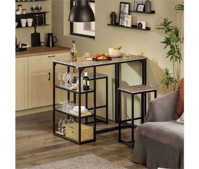 Set de Mesa alta de Bar y 2 Taburetes SoBuy OGT43-HG Gris