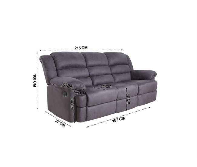 Sofá relax 3 plazas BERRY Gris Oscuro
