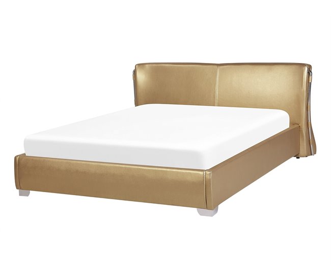 Beliani Cama de agua Piel PARIS 175x228 Dorado