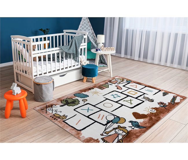 Alfombra FUN Hop para niños rayuela animales 160x220 Rosa