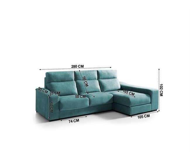 Chaise longue 4 plazas con 3 puffs FULL Azul Medio