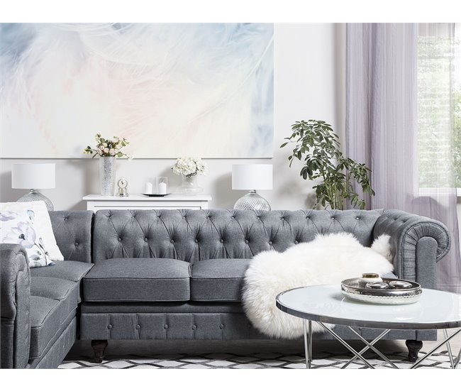Beliani Sofá esquinero Poliéster CHESTERFIELD Gris