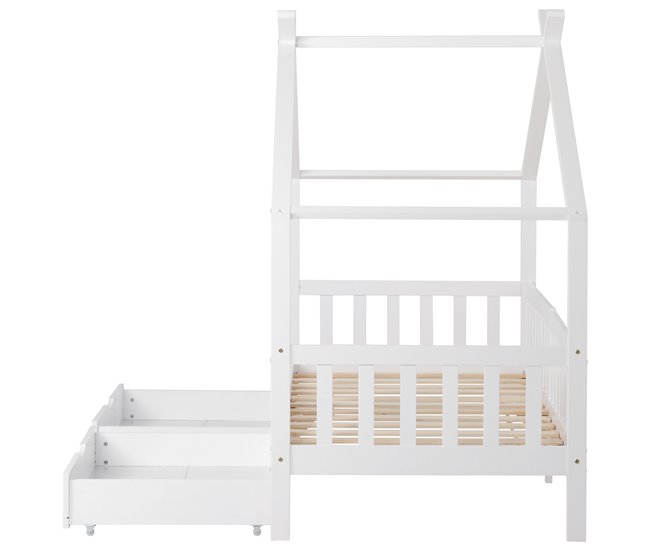 Cama cabaña infantil de madera maciza con 2 cajónes Blanco