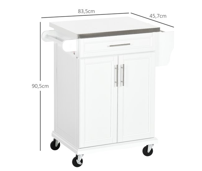 Isla de Cocina MDF, Melamina de Madera HOMCOM, hogar - cocina Blanco