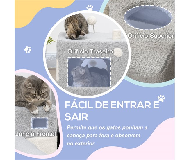 Túnel para Gatos Aglomerado de Madera, Franela, Sisal PawHut Gris