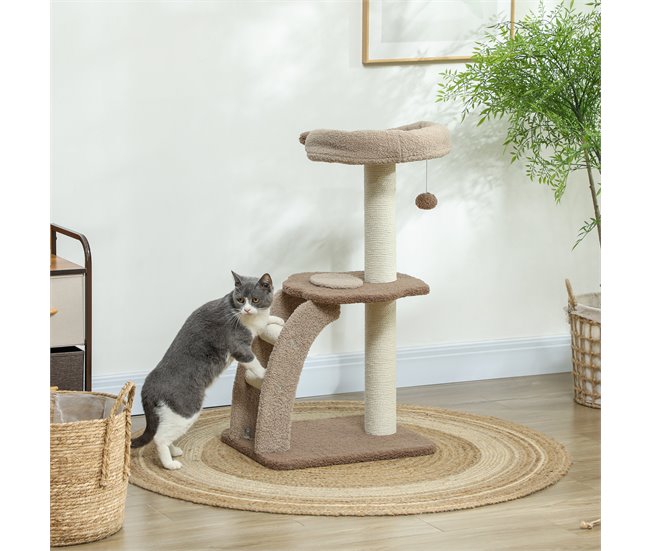 Árbol para Gatos Aglomerado de madera, Poliéster PawHut Marron