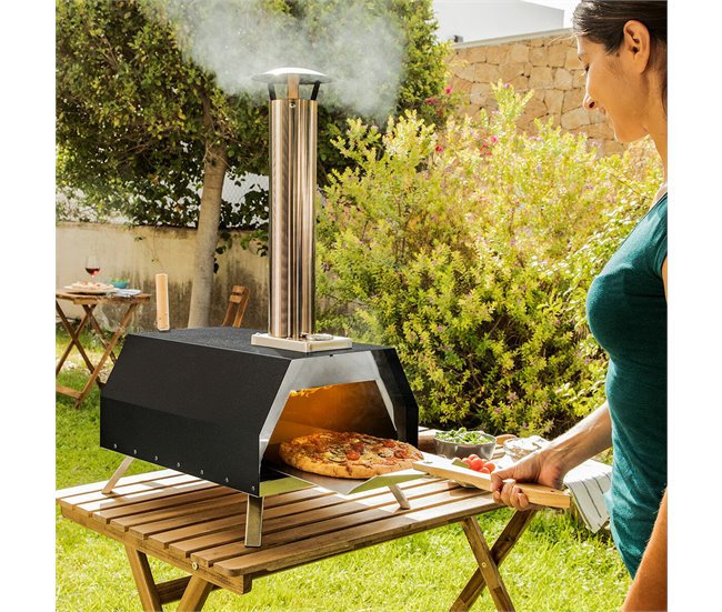 Horno para Pizza de Pellets con Accesorios Negro