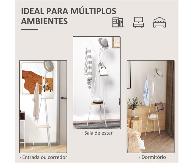 Perchero de Pie Metálico Metal, MDF HOMCOM Blanco