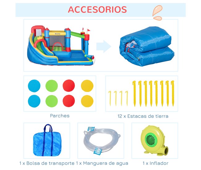 Castillo Hinchable Tela Oxford, Poliéster Outsunny Multicolor