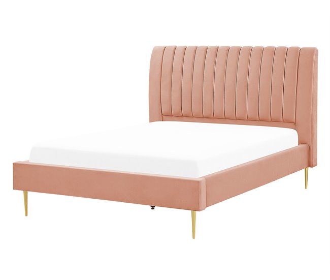 Beliani Cama con somier Terciopelo MARVILLE 162x225 Arena