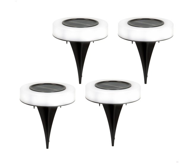 Pack 4 focos solares exterior luz LED cálida c/baliza para jardín Aktive Negro