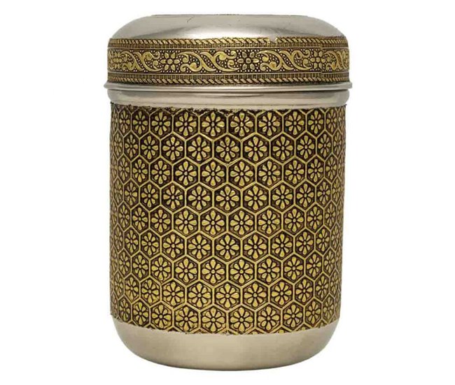 Bote de metal repujado Dorado