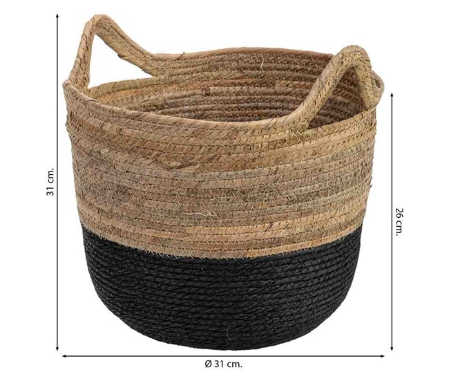 Cesto de fibra de hoja de banana y cuerda Negro