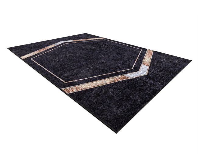 Alfombra lavable MIRO 52025.802 Mármol Geométrico 80x150 Negro