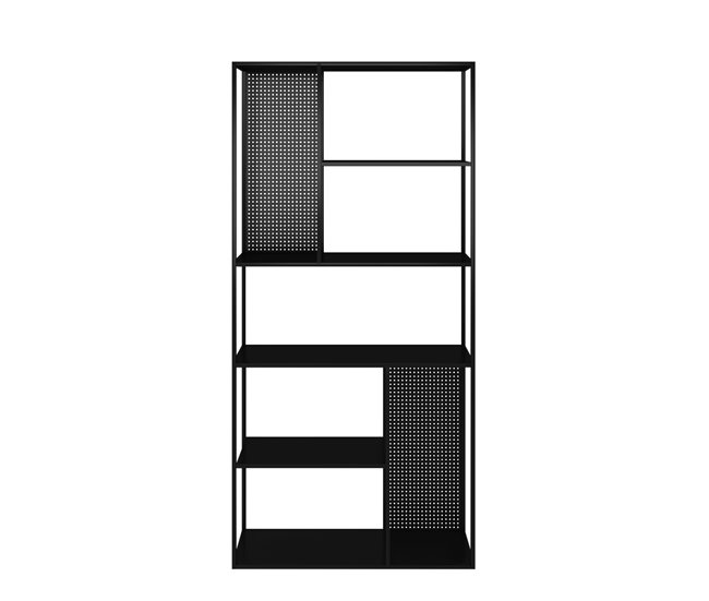 Estantería de pie Vehmaa de 7 compartimentos abiertos + panel Negro/ Gris