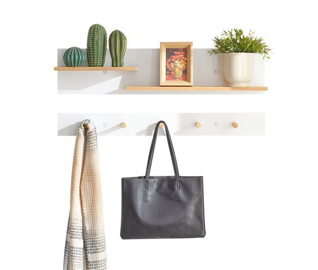 Perchero de pared en 2 partes FHK21-WN SoBuy Natural/ Blanco