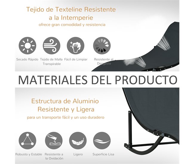Sombrilla y Tumbonas Texteline, Poliéster Outsunny Negro