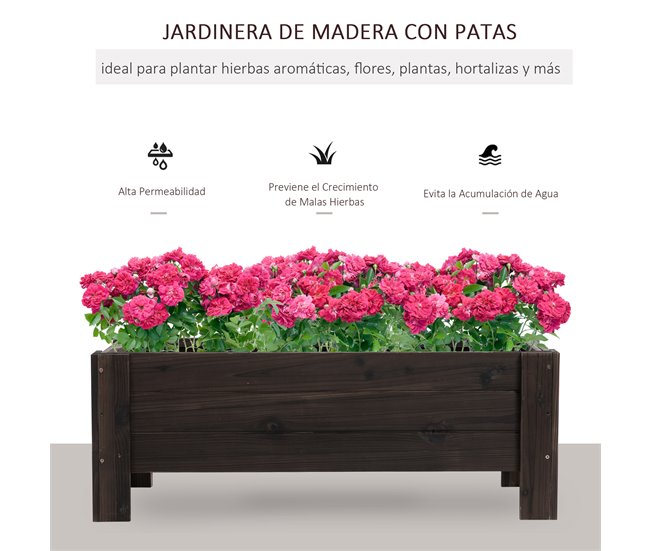 Huerto Urbano Rectangular Madera de Abeto Outsunny Marron