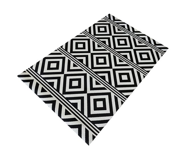 Acomoda Textil – Alfombra Vinílica Hidráulica para Hogar. 160x230 Blanco/ Negro