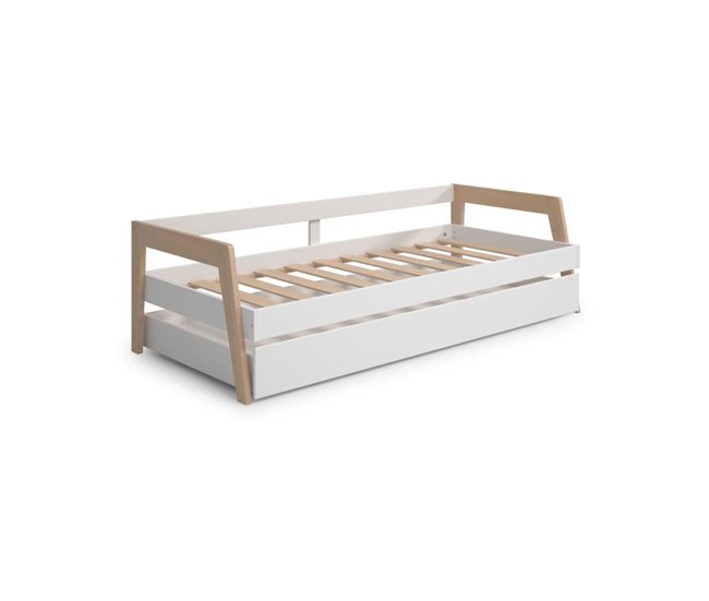 Cama doble juvenil Misty Haze 210x96 Blanco/ Madera