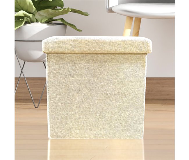 Puff Ottoman de Almacenaje Cuadrado Plegable Beige