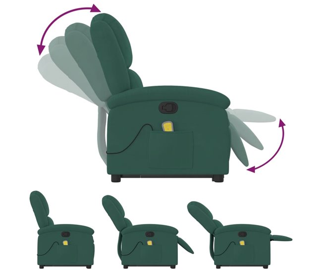 Sillón Reclinable De Masaje Elevable Verde Oscuro
