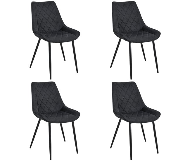 4x Silla tapizada capitoné de terciopelo SJ.0488 Negro