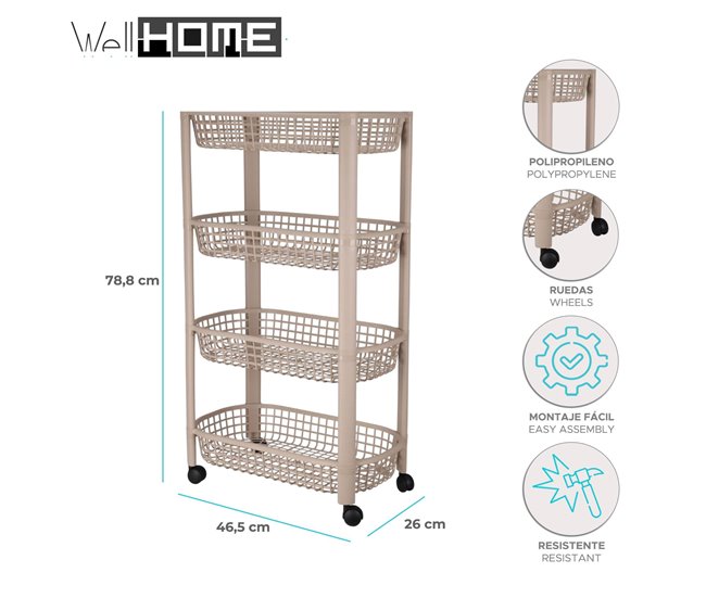 Well Home Carro de cocina con 4 ruedas Beige