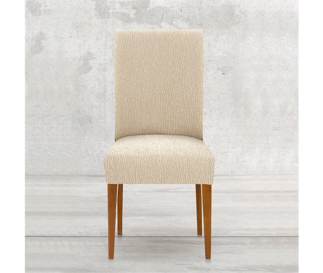 Pack 2 Fundas de Silla con Respaldo Adaptable Modelo Troya Natural/ Blanco