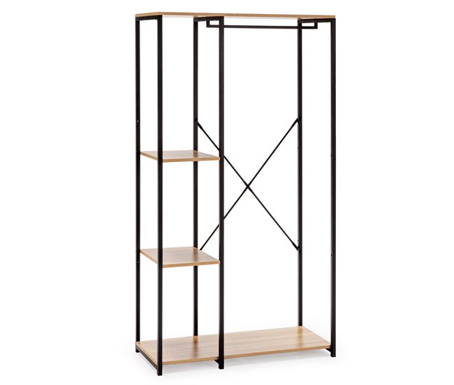 Perchero Lola con banco 3 estantes, color roble/negro, 167 cm altura Madera