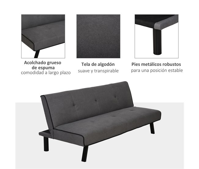 Sofá Cama esponja, eucalipto, MDF de grado E1 HOMCOM Gris