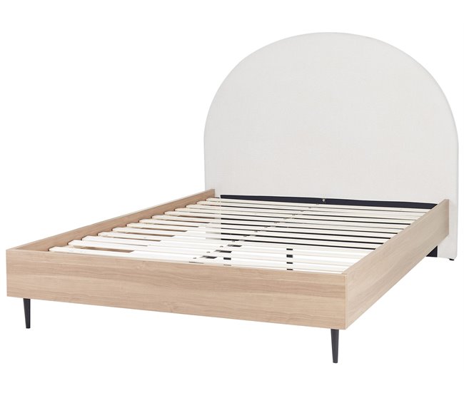 Beliani Cama con somier Poliéster MILLAY 156x211 Blanco/ Beige
