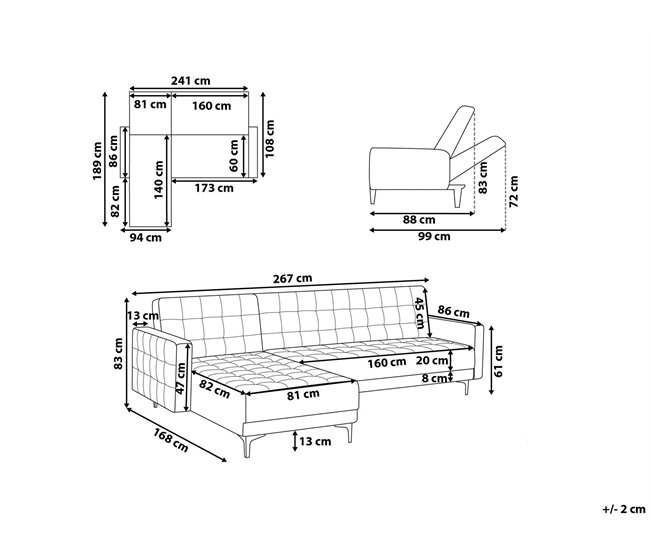Beliani Sofá esquinero Poliéster ABERDEEN Gris Oscuro