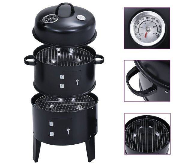VidaXL Barbacoa 3 en 1 ahumador de carbón Negro