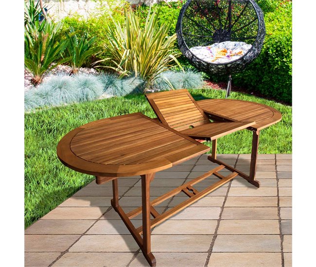 Mesa jardín extensible ovalada acacia 8 comensales Aktive Madera