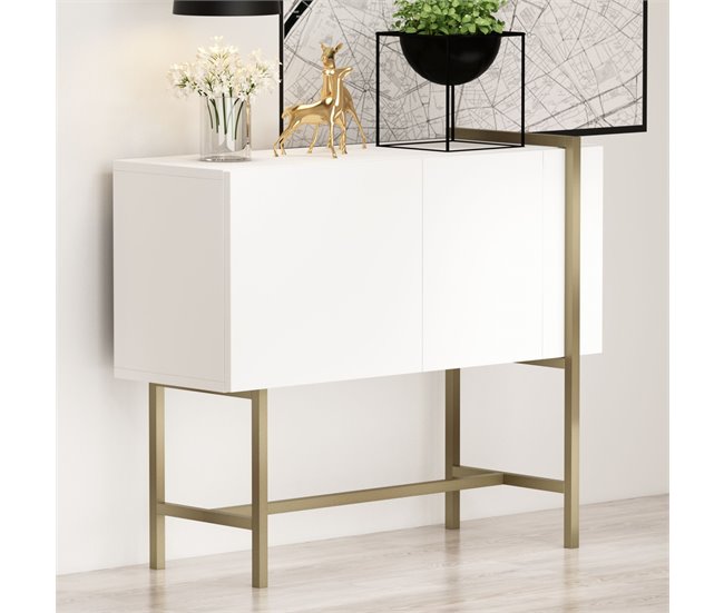 Consola EUFORIA color blanco con patas metálicas doradas Blanco