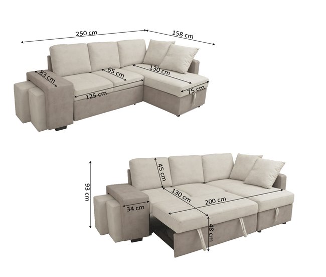 Sofa Cama Chaise Longue Stacy Beige