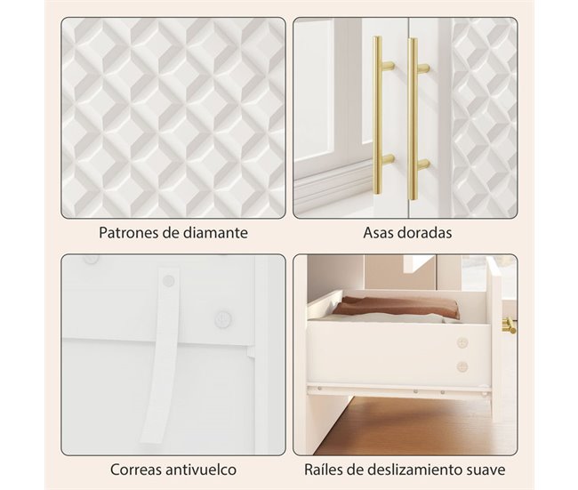 Armario Ropero MDF, Vidrio HOMCOM, hogar - muebles de dormitorio Blanco