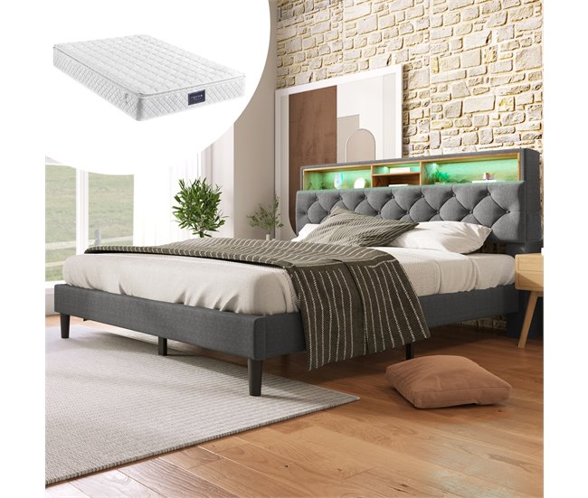 Cama de matrimonio de madera maciza Gris